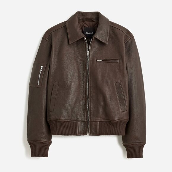 NWT Madewell Relaxed Leather Bomber Jacket Womens M Dark Carob Brown NS384 - Picture 1 of 16